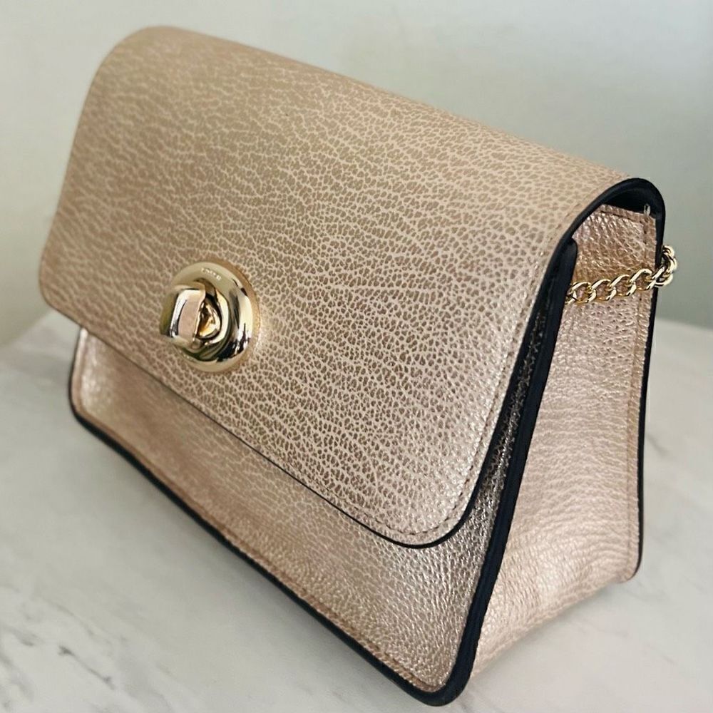 Coach‎ Women's Turnlock Chain Crossbody Leather Bag, Platinum/Gold, NWOT - Picture 2 of 16